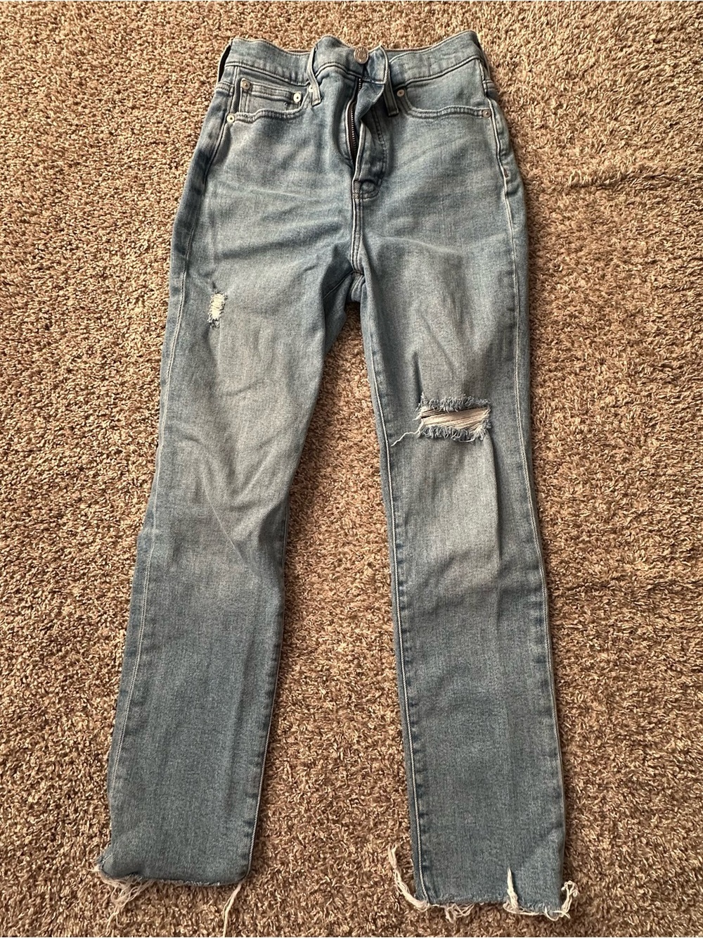 Womens Madewell Light Blue Distressed Straight-Leg Jeans